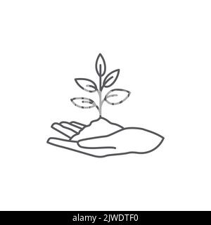 Hand and Plant icon design. plant leaf Pictogram. seed and hand linear logo. Tree in hand vector. Vector illustration Stock Vector