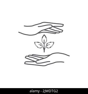 Hand and Plant icon design. plant leaf Pictogram. seed and hand linear logo. Tree in hand vector. Vector illustration Stock Vector