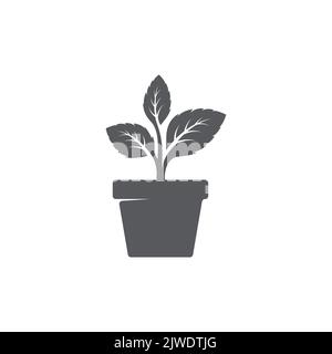 leaf and pot icon. Potted plant icon trendy design. leaf on pot icon vector. garden logo. Vector illustration Stock Vector