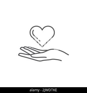 Heart in hand icon. Symbol of love and charity. hand and love icon design. hand and heart linear drawn style. Vector illustration Stock Vector