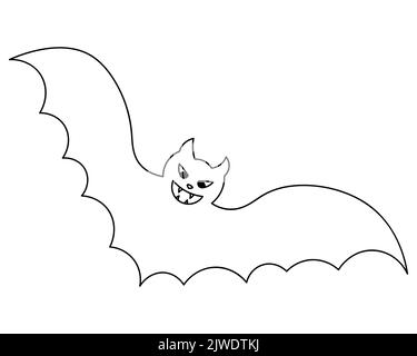 Bat. Sketch. Vampire animal. Angry grin. A blood-sucking mammal. Halloween symbol.Vector illustration. Outline on an isolated white background. Stock Vector