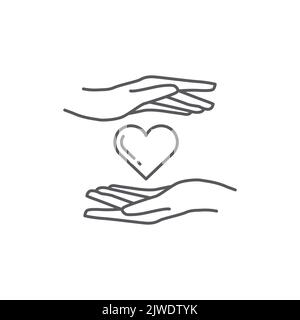 Heart in hand icon. Symbol of love and charity. hand and love icon design. hand and heart linear drawn style. Vector illustration Stock Vector