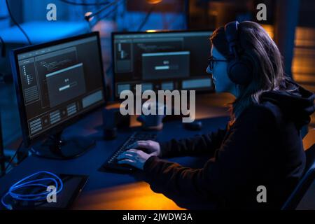 hacker using computer virus for cyber attack Stock Photo