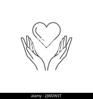 Heart in hand icon. Symbol of love and charity. hand and love icon design. hand and heart linear drawn style. Vector illustration Stock Vector