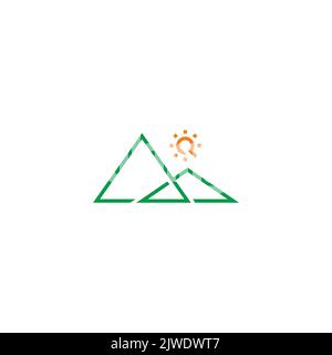 letter p line sun mountain thin logo vector Stock Vector