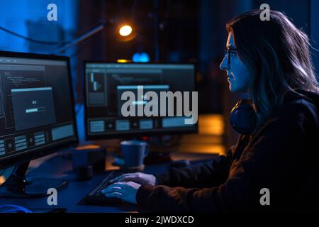 hacker using computer virus for cyber attack Stock Photo