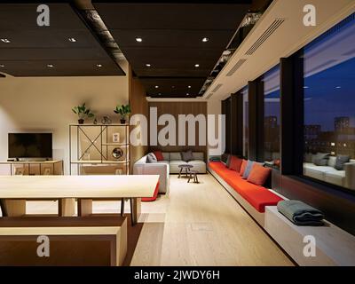 Lounge. 50 Eastbourne Terrace, London, United Kingdom. Architect: Sheppard Robson, 2021. Stock Photo