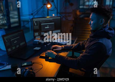 hacker using computer virus for cyber attack Stock Photo