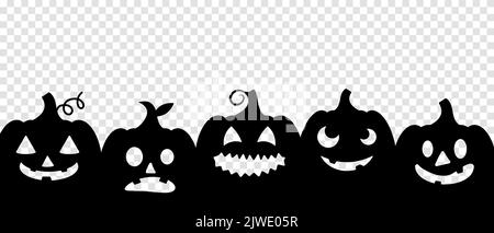 Halloween pumpkins background. Black pumpkins silhouette. Vector illustration isolated on transparent background Stock Vector