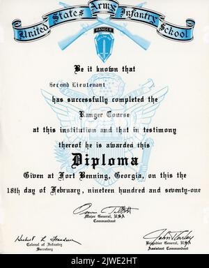 U.S. Army Infantry School Diploma, 1970, USA Stock Photo - Alamy