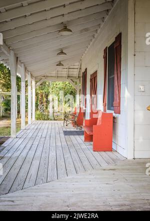 Florida veranda or porch with benches.jpg Stock Photo