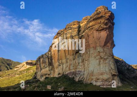 Looking up at the Impressive Sandstone Buttress, called the Brandwag, in the Golden Gate Highlands National Park, South Africa Stock Photo