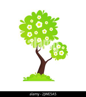 Vector Apple Tree illustration isolated on white background. Wood with Lush crone in Flat style. Stock Vector