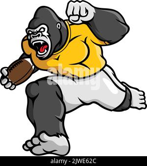 Aggressive Gorilla Playing American Football. Mascot Character Design. Stock Vector