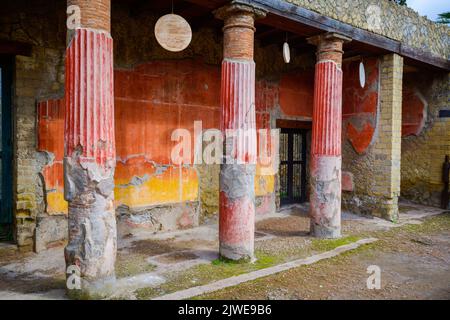 Ercolano, Italy at The House of the Relief of Telephus in the Herculaneum ruins. Stock Photo