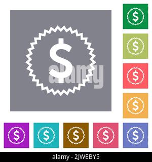 American dollar sticker alternate flat icons on simple color square backgrounds Stock Vector