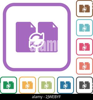 Swap documents solid simple icons in color rounded square frames on white background Stock Vector
