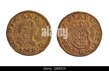 Half shield coin of Fernando VI, from Spain Stock Photo