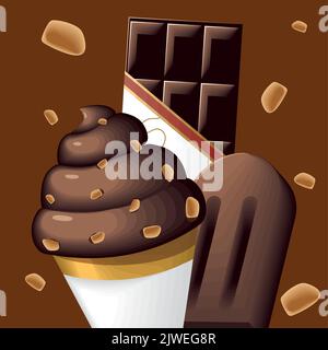 chocolate ice creams and bar Stock Vector