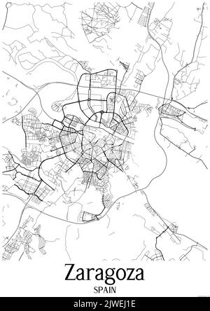 Black and white urban map of zaragoza Stock Photo