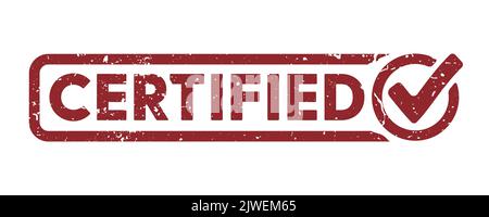 grungy red CERTIFIED rubber stamp with check mark isolated on white background, vector illustration Stock Vector