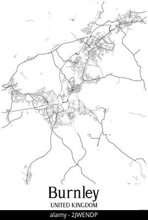 Burnley Postcode Map Road map of the city of Burnley in the United Kingdom on a white ...