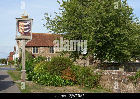 The historic town of Winchelsea, East Sussex, South East England, from German Street, with the Court Hall Museum in the background Stock Photo