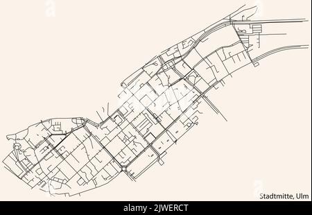 Street roads map of the STADTMITTE DISTRICT, ULM Stock Vector