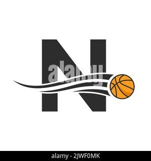 Letter N Basket Ball Logo Design For Basket Club Symbol Vector Template. Basketball Logo Element Stock Vector