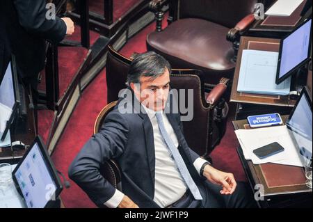 Buenos Aires, Argentina. 22nd Aug, 2018. Argentinian politician Esteban Bullrich seen during a Senate session. A former Minister of Education and Senator, Bullrich, 53, was diagnosed amyotrophic lateral sclerosis (ALS) in 2021 and is currently hospitalized. (Photo by Patricio Murphy/SOPA Images/Sipa USA) Credit: Sipa USA/Alamy Live News Stock Photo