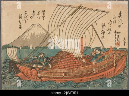 Takarabune, Ship of Good Fortune, led by Daikoku and Ebisu, gods of abundance, belonging to the group of Shichifukujin (Seven Lucky Gods). Eisen,Ikeda (1790-1848), graphic artist Stock Photo