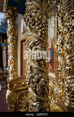 Golden interiors of Manyava Skete of the Exaltation of the Holy Cross, known as Ukrainian Athos in Carpathians of western Ukraine Stock Photo