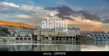 Swan Falls Dam on the Snake River Idaho at sunset Stock Photo