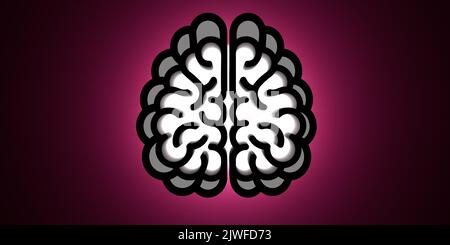 AI(Artificial Intelligence) learning concept: Cyber-brain,top view on brain scan section. Symbol with curves and out line. 2 pc 3D render illustration Stock Photo