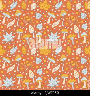 Pattern with retro 70s style Halloween elements.  Stock Vector