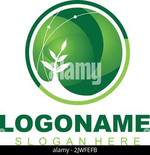 circle abstract logo with plants inside Stock Vector
