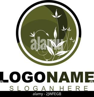 circle abstract logo with plants inside Stock Vector