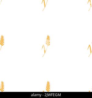 Seamless pattern with spikelets and grains of wheat on white background. Vector cartoon flat illustration for backery packaging, flour production Stock Vector