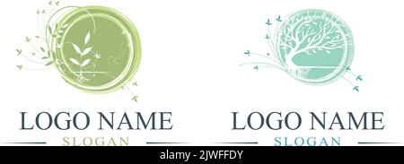 circle abstract logo with plants inside Stock Vector