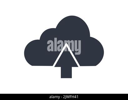 Monochromatic cloud data storage icon. Concept of uploading on server and database Stock Vector