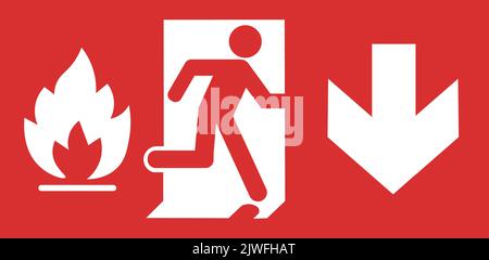 Isolated red fire exit icon with down arrow.  Stock Vector