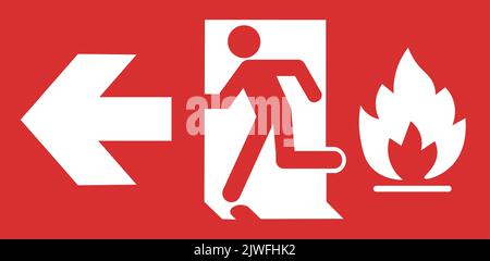 Isolated red fire exit icon with left arrow. Stock Vector