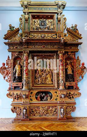 Iconostasis of the Olesko Castle, the birthplace of the Polish king Jan III Sobieski, in Lviv Oblast in Ukraine Stock Photo