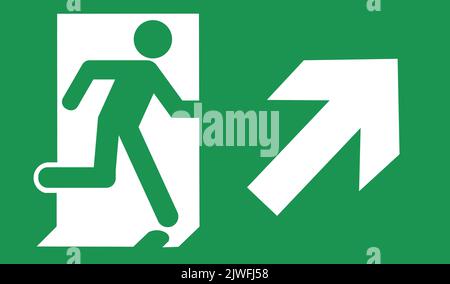 Isolated green fire exit up right icon. Concept of emergency and evacuation. Stock Vector