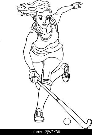 Field Hockey Isolated Coloring Page for Kids Stock Vector