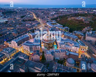 Aerial view at night of St James Quarter retail and residential development in Edinburgh, Scotland, UK Stock Photo