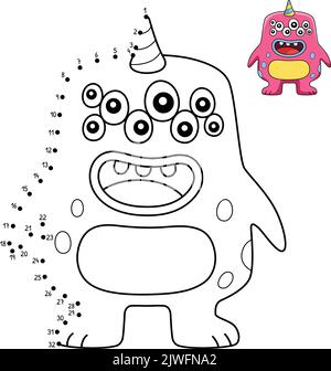 Dot to Dot Monster With Multiple Eyes Isolated  Stock Vector