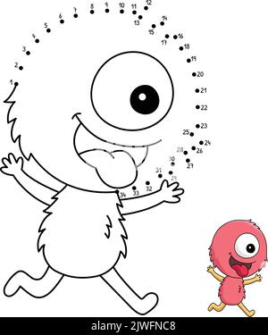 Dot to Dot One Eyed Monster Isolated Coloring Page Stock Vector