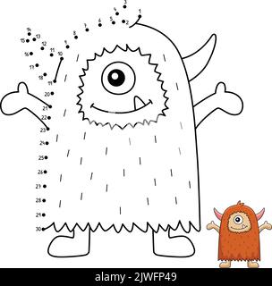 Dot to Dot Cute Monster Isolated Coloring Page  Stock Vector