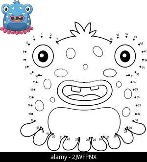 Dot to Dot Creepy Monster Isolated Coloring Page Stock Vector Image ...